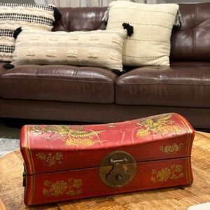 Vintage Chinese Pillow Box with Gold Accents